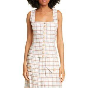 Nicholas Square Neck Button Front Pinafore Plaid Tank Top 14 New $248